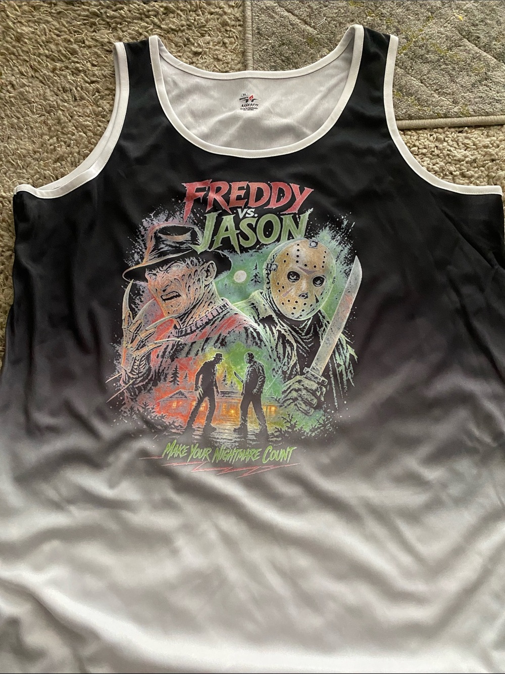 Freddy vs. Jason Graphic Black & White Gradient Tank Top